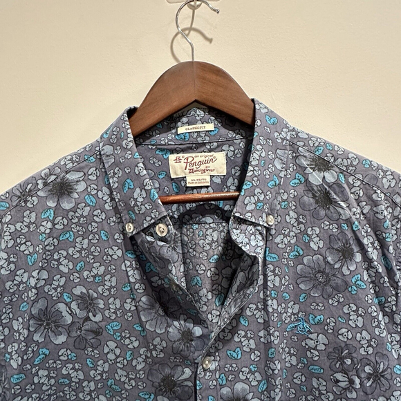 Original Penguin Men’s Blue Floral Hawaiian Button Down Short Sleeve Size XL - Picture 2 of 12